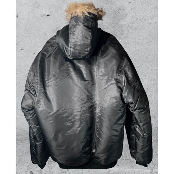 DELF Winter Coat Heavy Duty Military Retro Jacket Black Hooded Faux Fur Men's XL - Picture 4 of 12